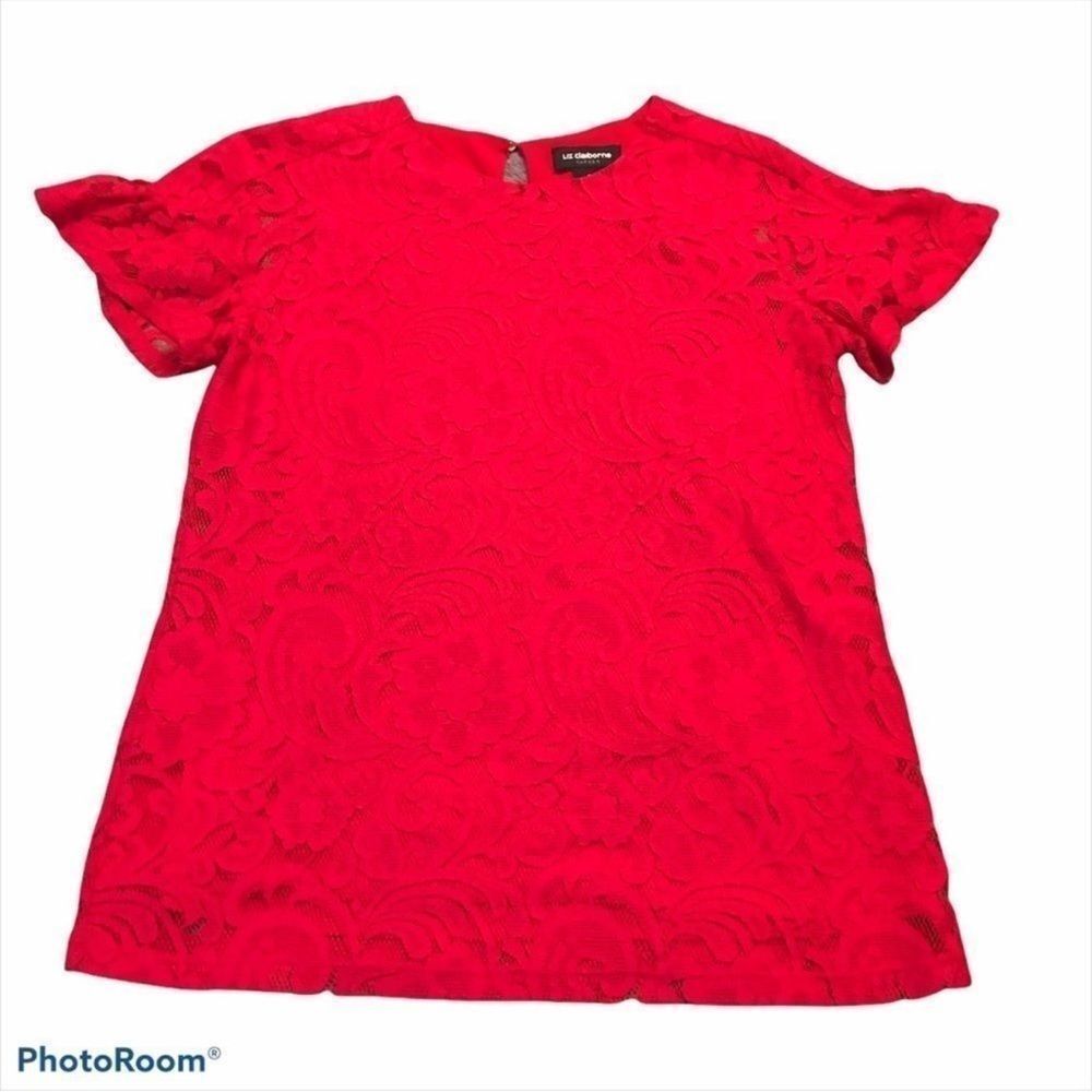 Liz Claiborne Vibrant Red Lace Blouse